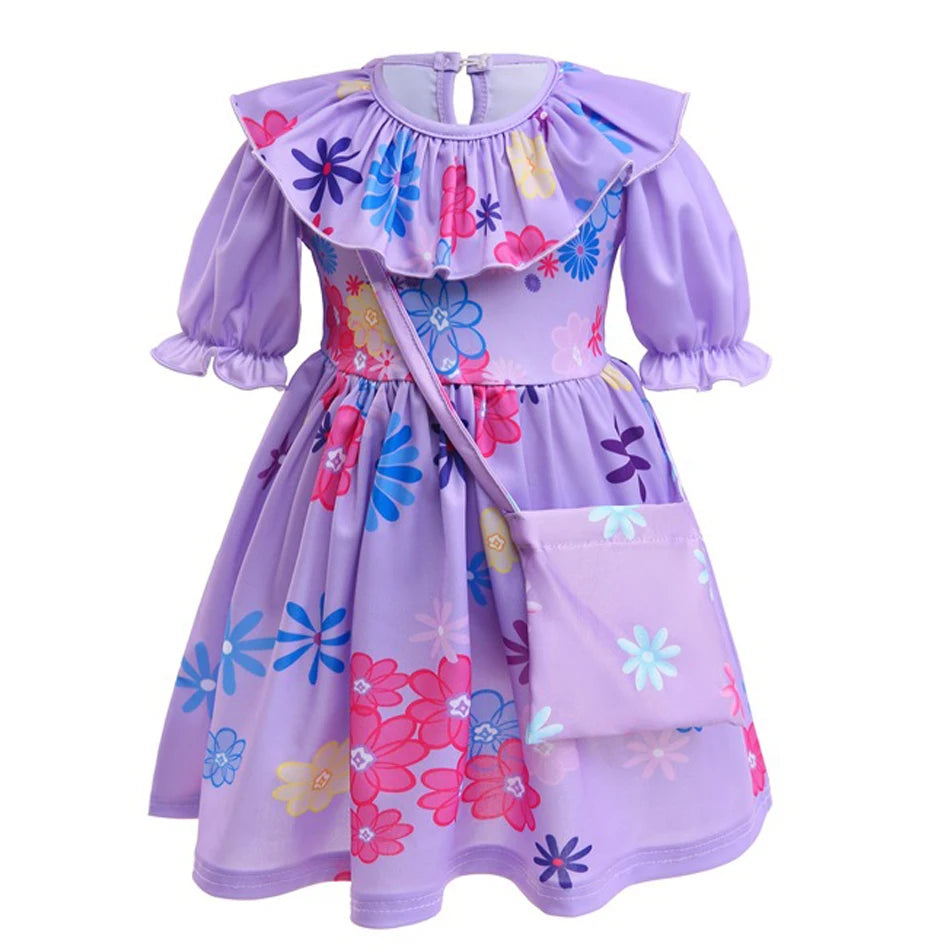 Baby Girls Encanto Mirabel Isabela Madrigal Dress Kids Short Sleeve Clothes Children Dolores Luisa Pepa Princess Cosplay Costume