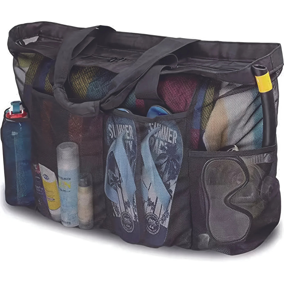 1pc Extra Large Mesh Beach Bag, Breathable Mesh Tote with Zipper & Side Pockets, Portable Large Capacity Finishing Organizer Bag
