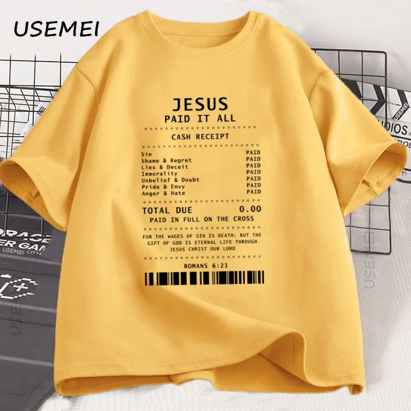 Jesus Paid It All T Shirt Christian T-Shirt Jesus Loves Me Tshirt Trendy Faith Religious Tees Men Women Cotton Loose Clothes
