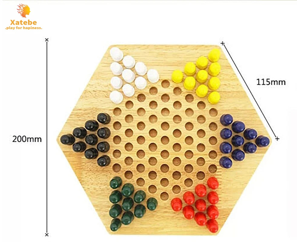 Wooden Educational Board Kids Classic Halma Chinese Checkers Set Strategy Family Game Pieces