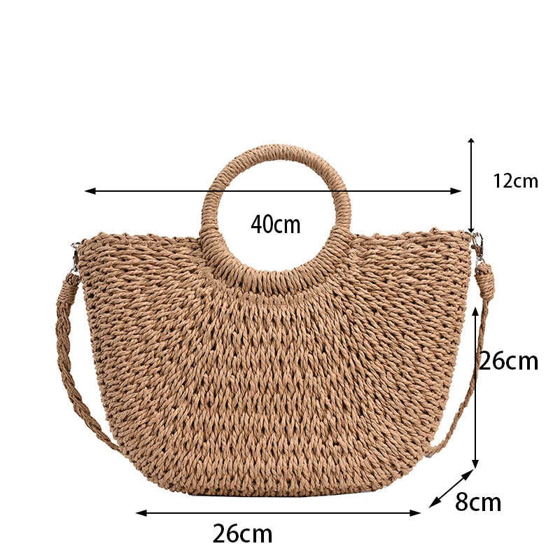 Straw Woven Handbags For Women Handmade Travel Seaside Beach Bag Summer New Handle Bucket Bag Shopping Tote Bag Basket Bolsa
