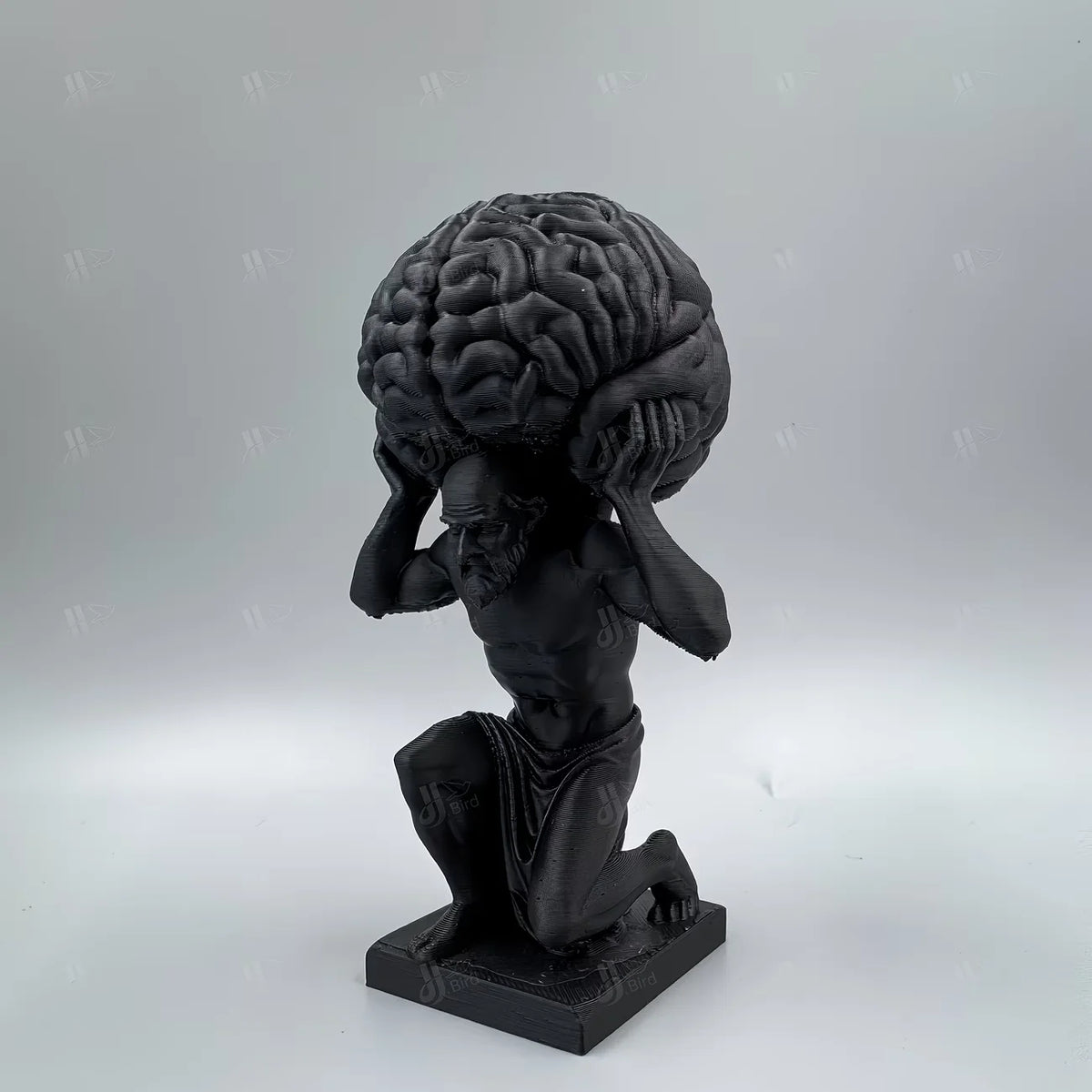Black "Mind Over Matter" Brain-Bearer Art Figurine, Suitable for Philosophical Study Decor & Distinctive Office Display