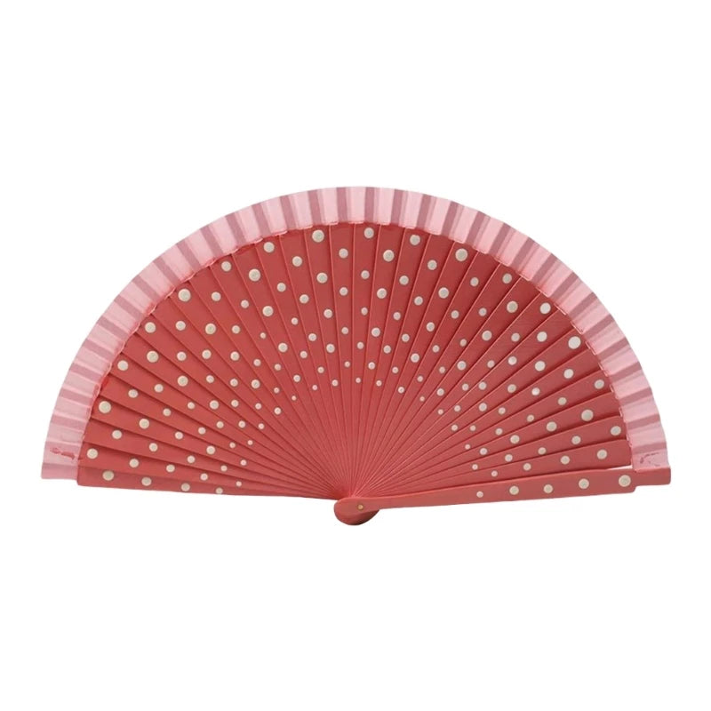 Flamenco Spanish Folding Fan Dots Pattern Modern Classical Vintage Hand Fan