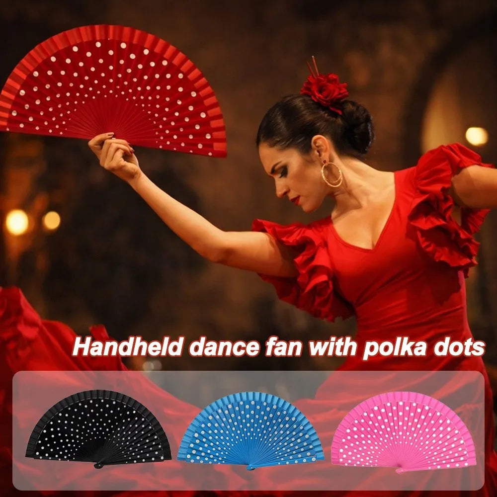 Elegant Accessory Wood Flamenco Fan Handheld Classical Spanish Fan Dots Pattern Decorative Hand Fan Dance Parties
