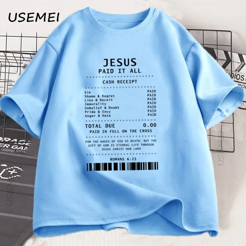Jesus Paid It All T Shirt Christian T-Shirt Jesus Loves Me Tshirt Trendy Faith Religious Tees Men Women Cotton Loose Clothes