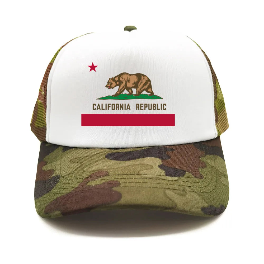 California Cap Men Cool Bear California Flag Trucker Hat Hip Hop Baseball Caps Cool Summer Mesh Dad Caps Gift