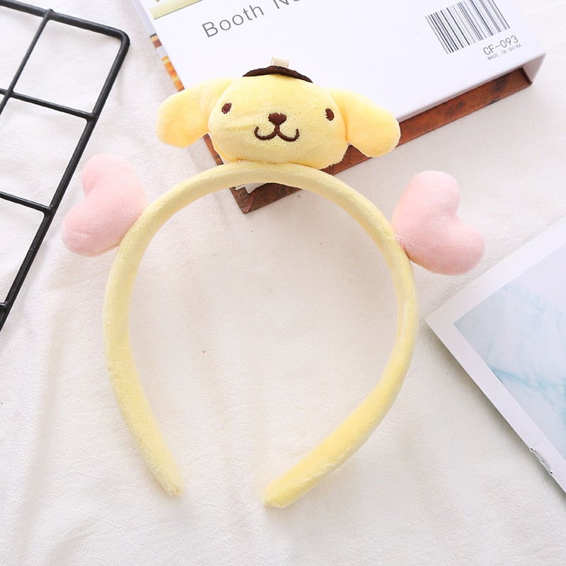 Kawaii Hair Band Sanrio My Melody Kuromi Cinnamoroll Pompom Purin Hair Accessories Anime Cute Cartoon Plush Headdress Girls Gift