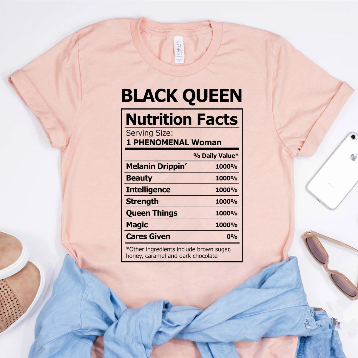 2020 Black Queen Nutritional Facts T-Shirt Black Girl Magic Shirt Women Melanin Shirts Black Power Queen Graphic Tee