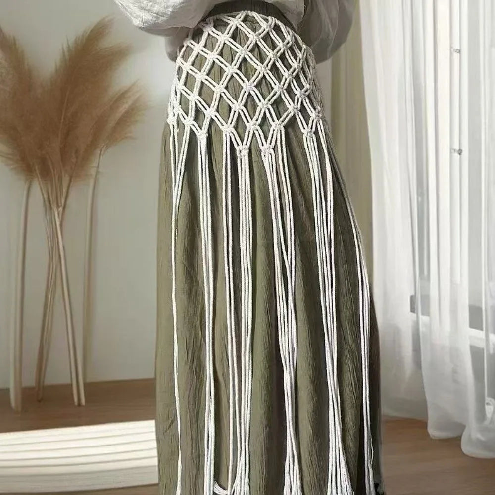Handwoven Mesh Tassel Waist Belt Woven Ethnic Ancient Waist Decoration Versatile Adjustable Belted Skirt Women's Fashion