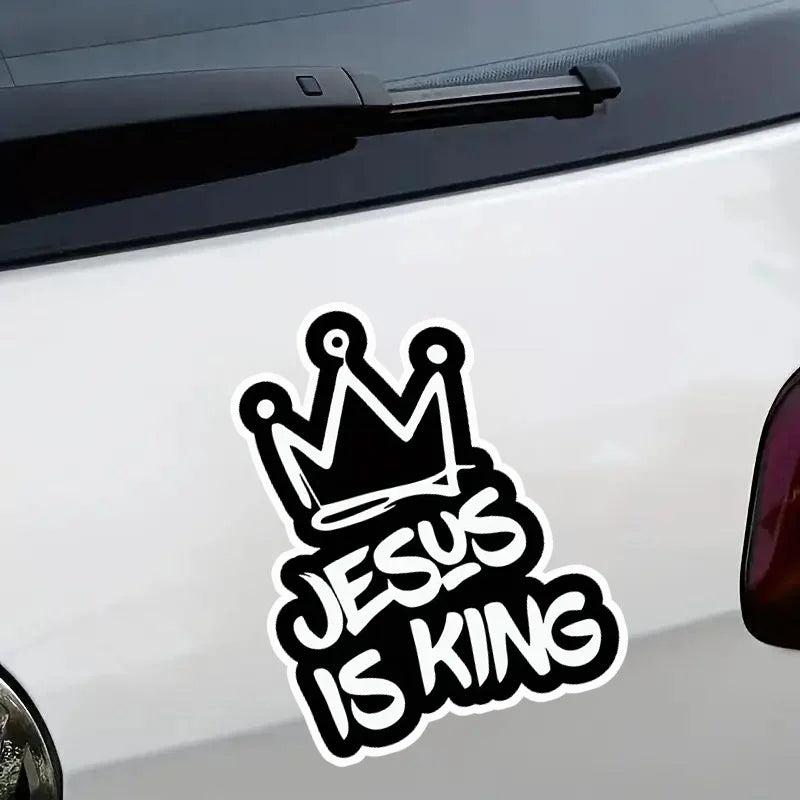 Jesus Is King Crown Design Waterproof Vinyl Decal Faith Sticker For Car Bumper Window Motorcycle Laptop Decor Accessories