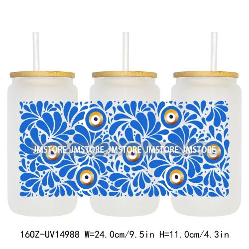Mexican Talavera Latina Culture 16OZ UV DTF Cup Wraps Ready To Apply Waterproof Transfer Stickers For Libbey Glass Can Tumbler
