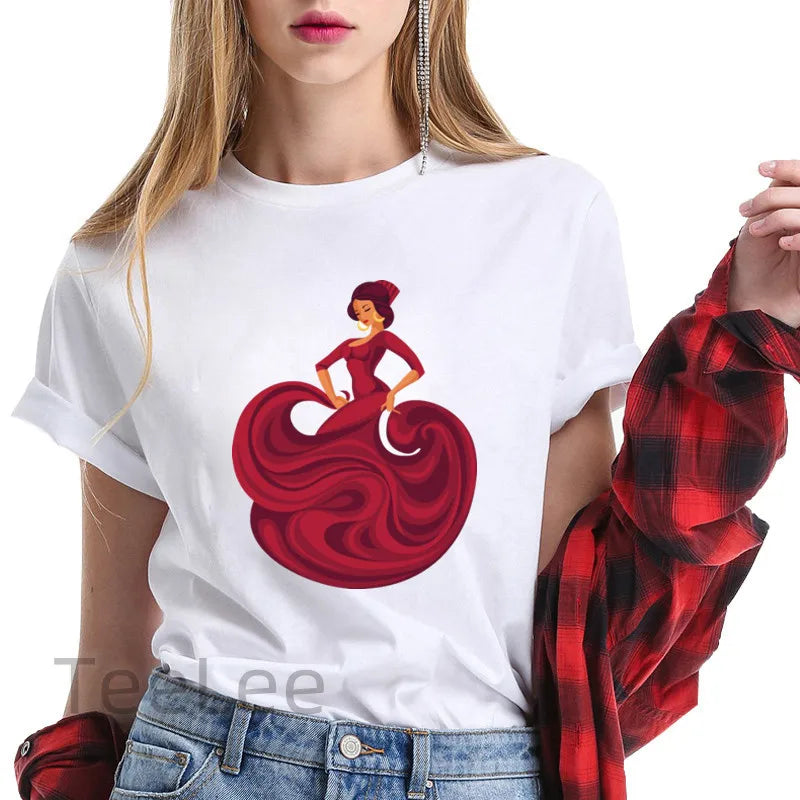 Flamenco T-shirt trends for women's clothing, summer short-sleeved printed graphics, travel ladies, Y2k top T-shirt, T-shirt