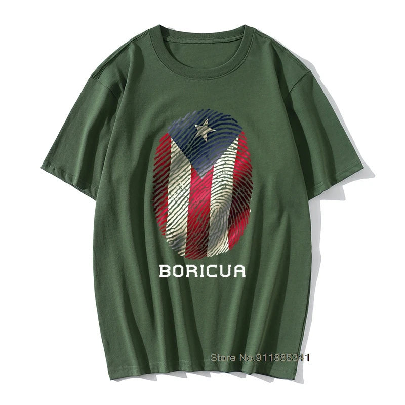 Puerto Rico Gifts T-shirt Men Flag T Shirt Fingerprint Tops Tees Vintage Striped Tshirts Summer 100% Cotton Cute Black Red