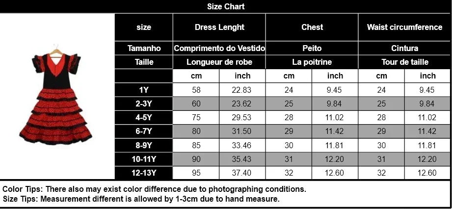 Girls Spanish Flamenco Dance Cosplay Long Dress Kids Carnival Ballroom Stage Outfit for Festival Theme Party Dress‑Up