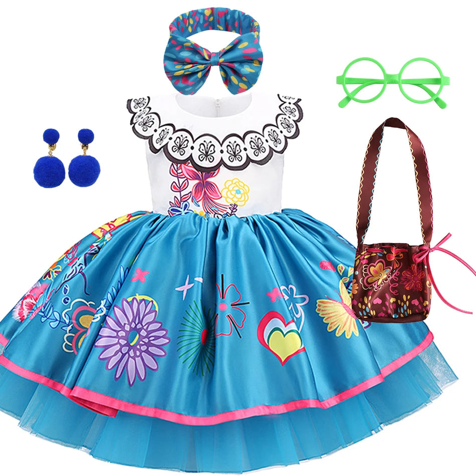 Baby Girls Encanto Mirabel Isabela Madrigal Dress Kids Short Sleeve Clothes Children Dolores Luisa Pepa Princess Cosplay Costume