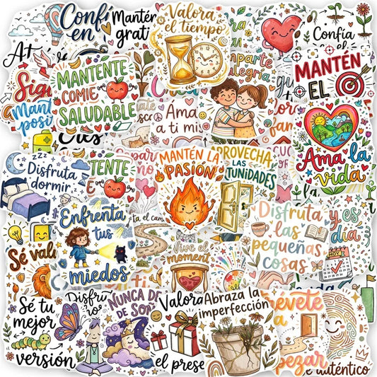 10/30/50PCS Cartoon Spanish Encourage Sticker Aesthetic Colored DIY Hand Accounting Decoration Scrapbooking Stationery Supplies