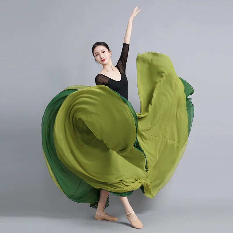 Flamenco Chiffon 720 Degrees Dance Skirt For Women Solid Color Long Dancer Practice Wear Skirts Chinese Style Skirt With Big Hem