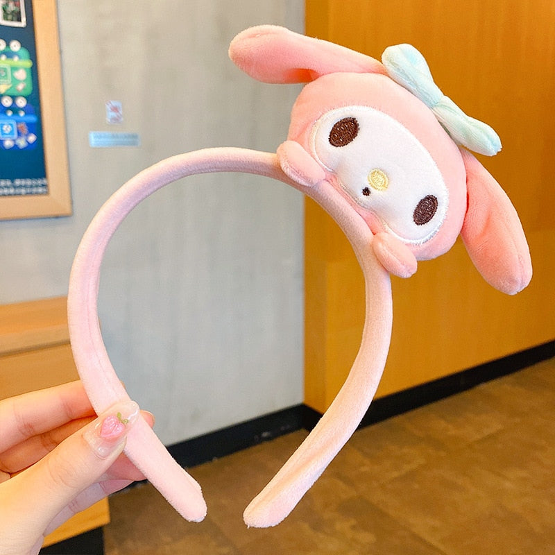 Kawaii Hair Band Sanrio My Melody Kuromi Cinnamoroll Pompom Purin Hair Accessories Anime Cute Cartoon Plush Headdress Girls Gift