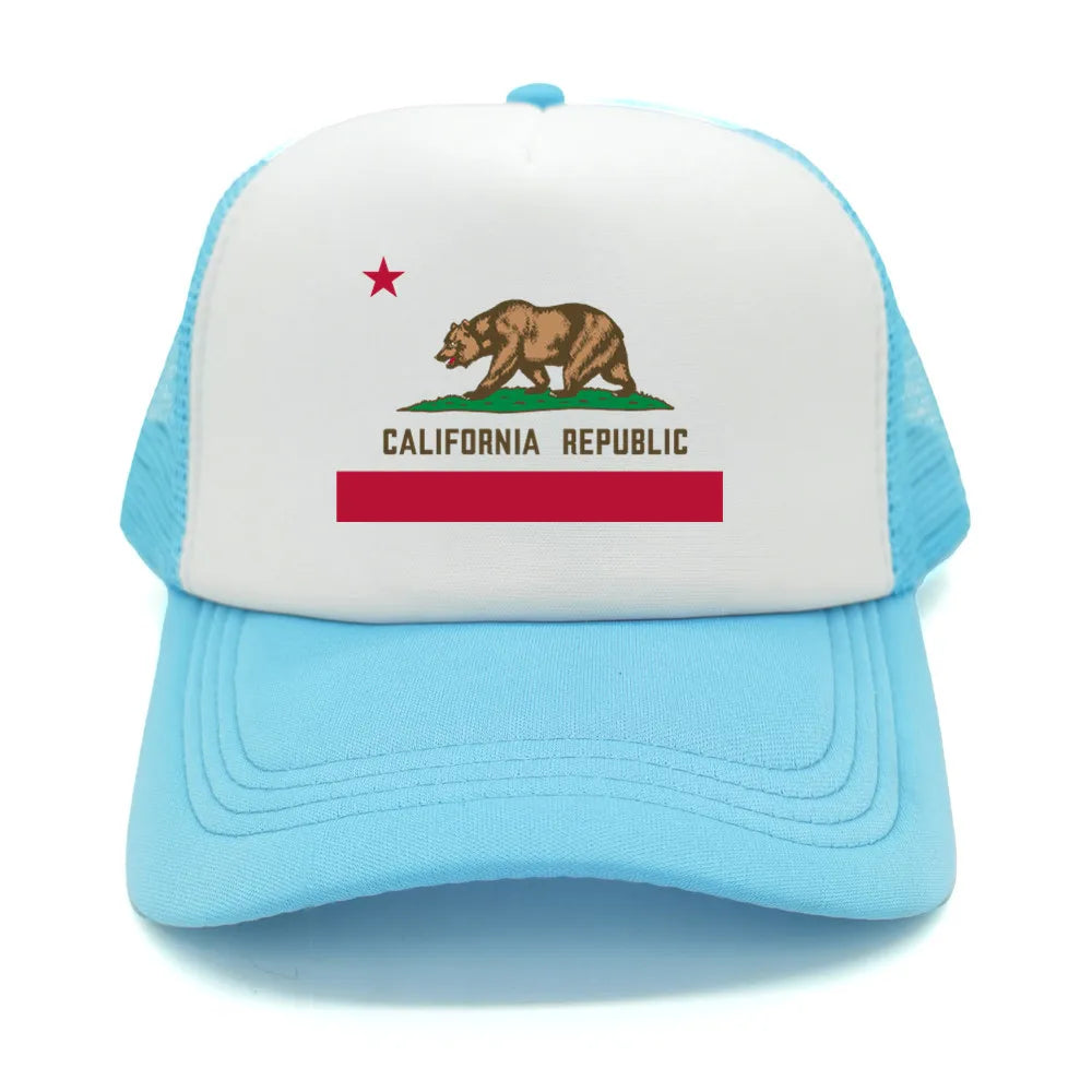 California Cap Men Cool Bear California Flag Trucker Hat Hip Hop Baseball Caps Cool Summer Mesh Dad Caps Gift