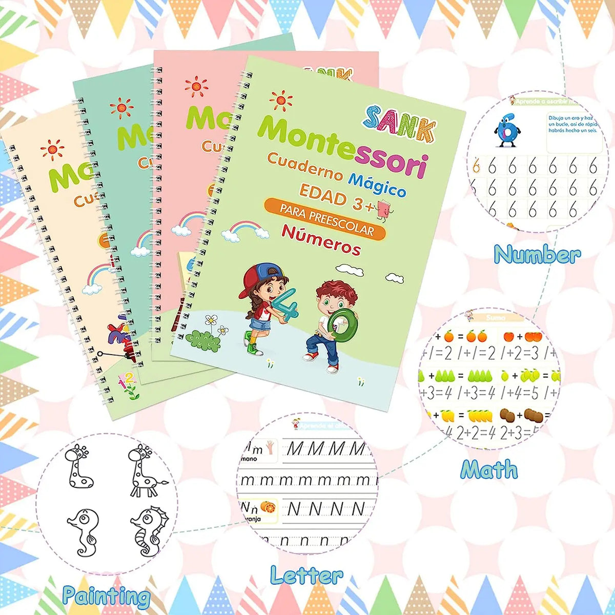 Spanish Magic Books Learning Lettering In Tracing Workbook for Kids Reusable Notebooks for Children Spanish Montessori Writing