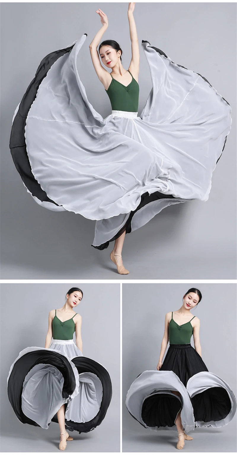 Flamenco Chiffon 720 Degrees Dance Skirt For Women Solid Color Long Dancer Practice Wear Skirts Chinese Style Skirt With Big Hem