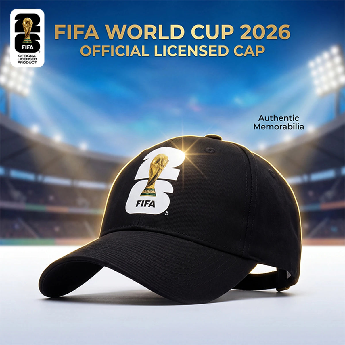 Official FIFA 2026 World Cup Licensed Flat Baseball Cap Breathable Adjustable Baseball Hat for Football Fans