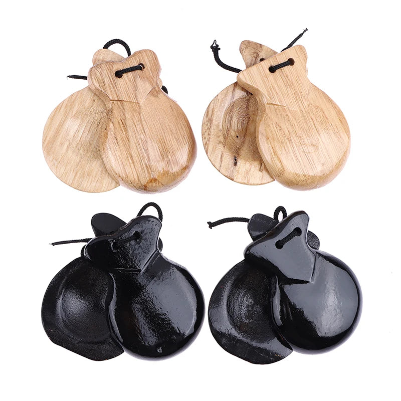 2Pcs Traditional Castanet Wood Spanish Flamenco Dance W String Hand Clapper Children Percussion Instrument