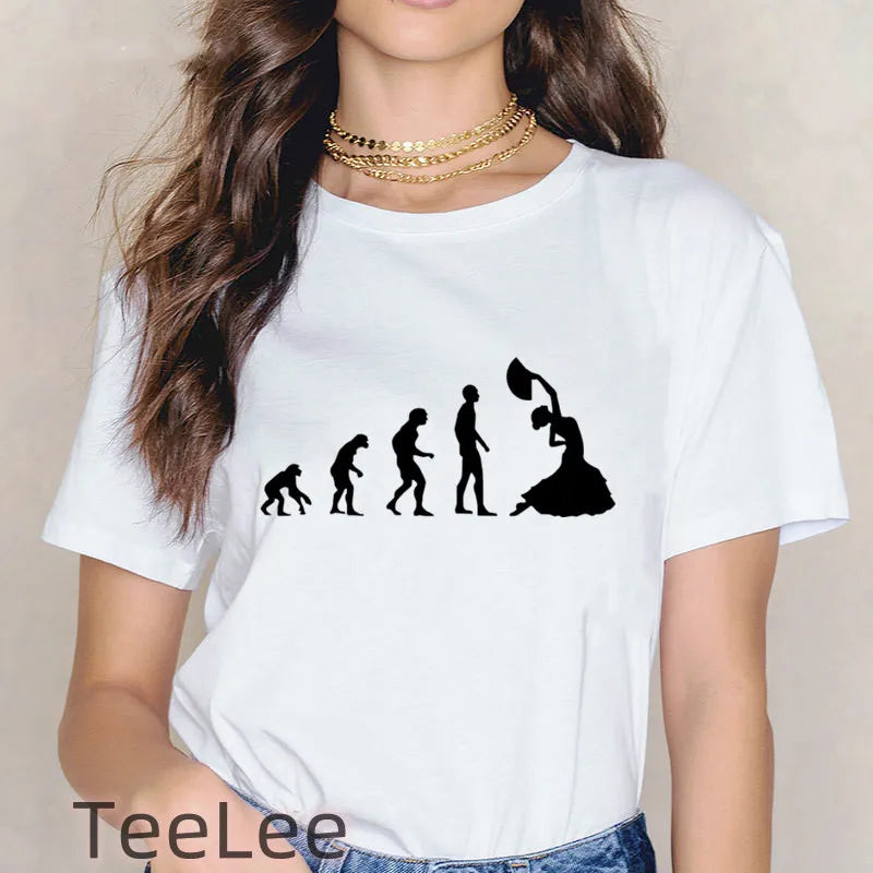 Spanish Dance T Shirt Print Flamenco Flamenca Women T-shirt Casual Short Sleeve Tee Girl Summer Clothes Fashion Female Tops