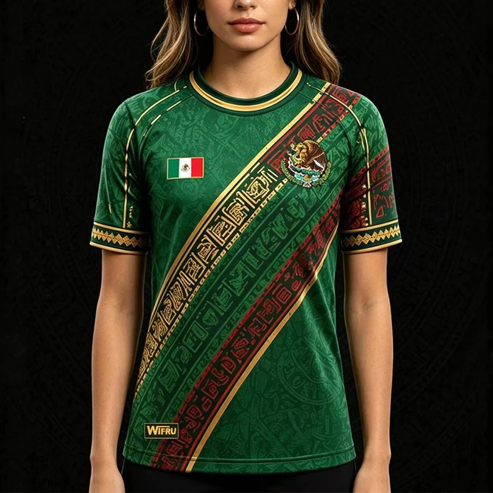 Mexican Flag with Aztec Pattern 3D Print Sports Quick-dry Breatha Men T-shirt Outdoor Clubs Team Training Parent-child Clothing
