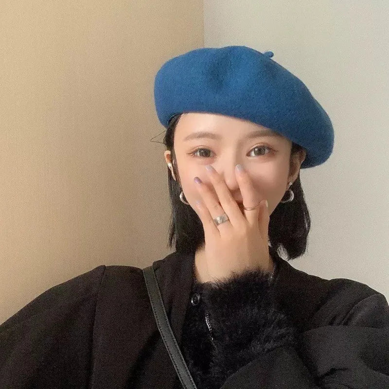 Wool Beret Hat Women French Beret Vintage Painter Cap Girl Solid Female Beret Femme Retro Casual Beanie Mushroom Hat Bonnet