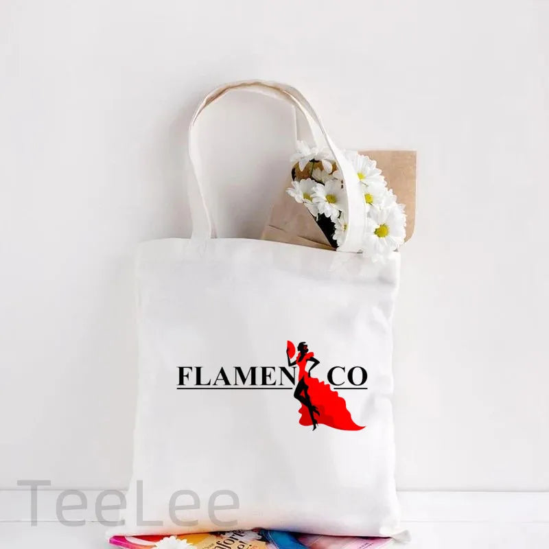 Flamenco Canvas Shoulder Tote Bag Printing Flamenca Spain Sevilla Seville Reusable Grocery Bag Women's Large Shopping Handbags