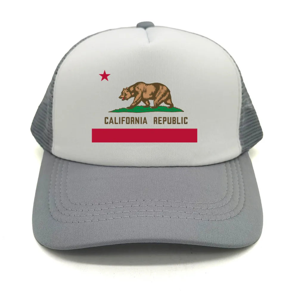 California Cap Men Cool Bear California Flag Trucker Hat Hip Hop Baseball Caps Cool Summer Mesh Dad Caps Gift