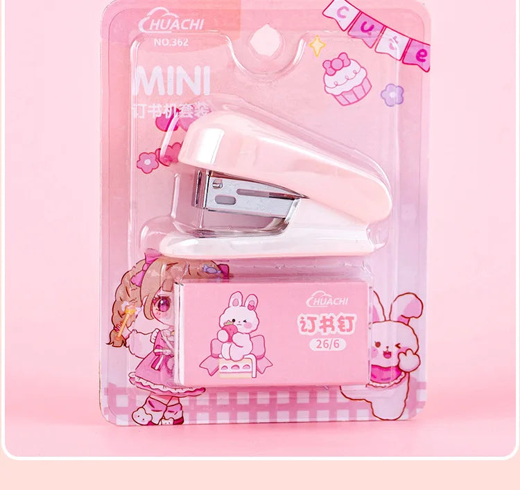 Office School Supplies Mini Small Stapler Student Cartoon Portable Test Paper Binding Machine Multi Functional Kawai Stationery