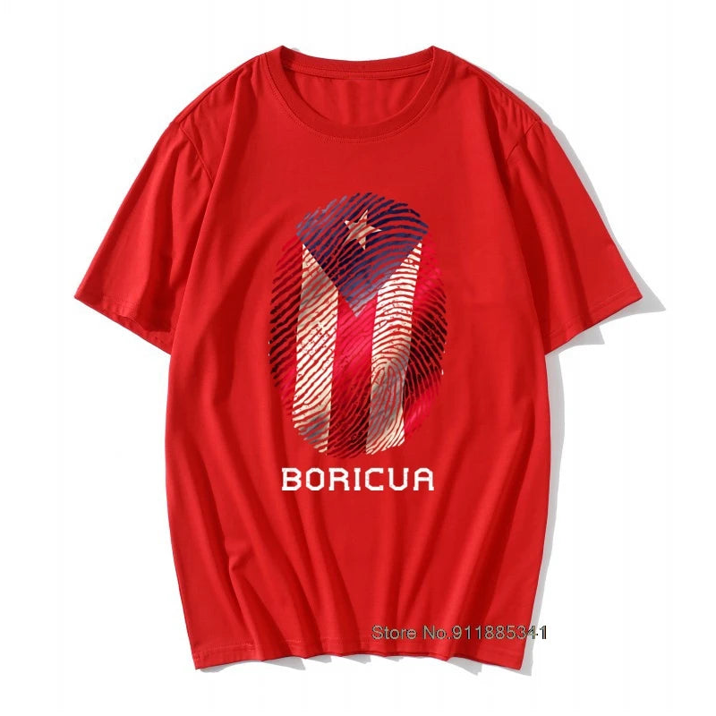 Puerto Rico Gifts T-shirt Men Flag T Shirt Fingerprint Tops Tees Vintage Striped Tshirts Summer 100% Cotton Cute Black Red