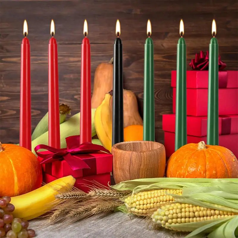 7pcs Kwanzaa Rod Candles Christmas Advent Red Green Black Scented Candles Taper For Holiday Dinner Wedding Church Christmas Home
