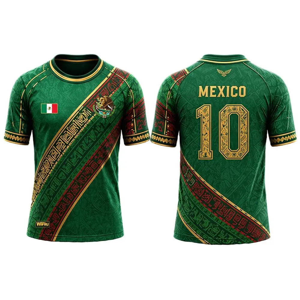 Mexican Flag with Aztec Pattern 3D Print Sports Quick-dry Breatha Men T-shirt Outdoor Clubs Team Training Parent-child Clothing