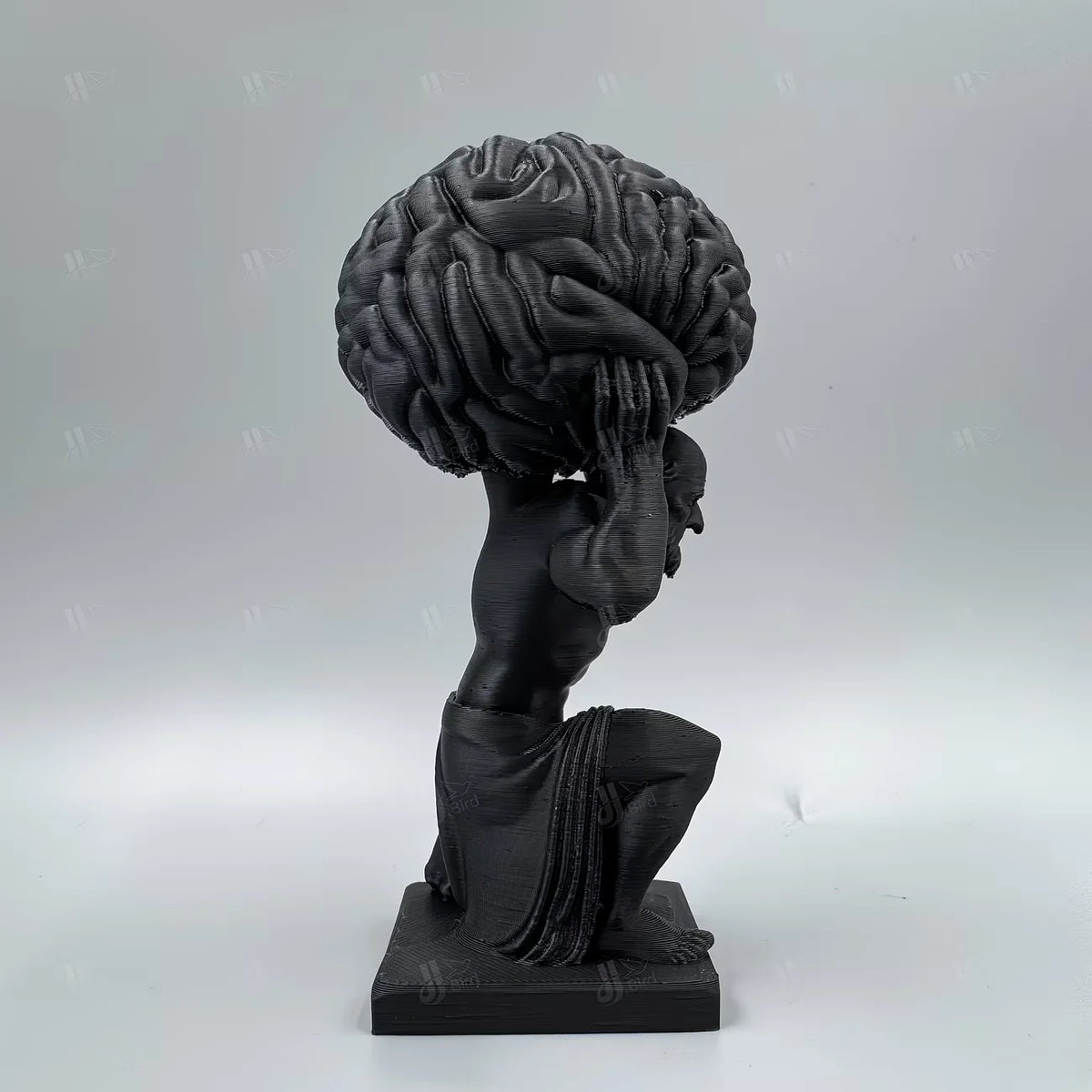 Black "Mind Over Matter" Brain-Bearer Art Figurine, Suitable for Philosophical Study Decor & Distinctive Office Display