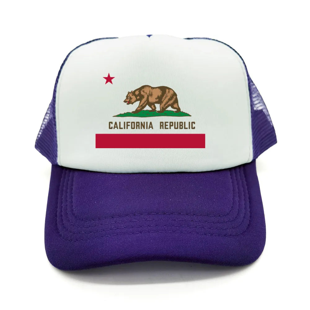 California Cap Men Cool Bear California Flag Trucker Hat Hip Hop Baseball Caps Cool Summer Mesh Dad Caps Gift