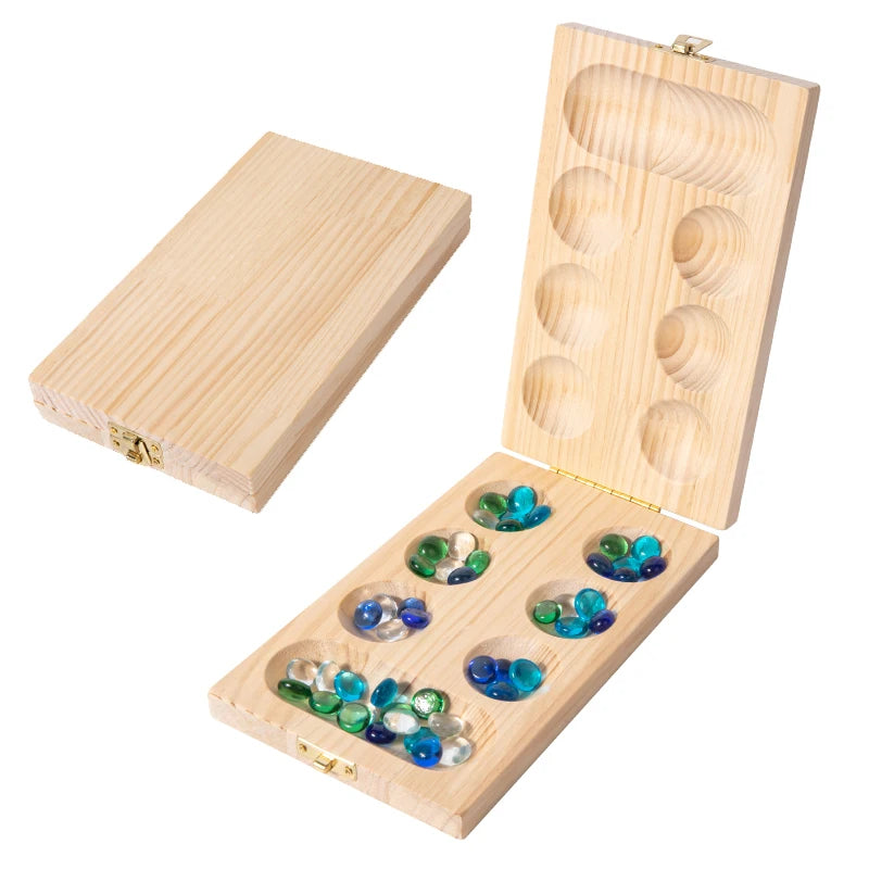 Mancala Board Game Set Family Games Multi Color Beads Ages 7+ Wooden Collapsible for Party Gift Adult Whole Family Boys Girls