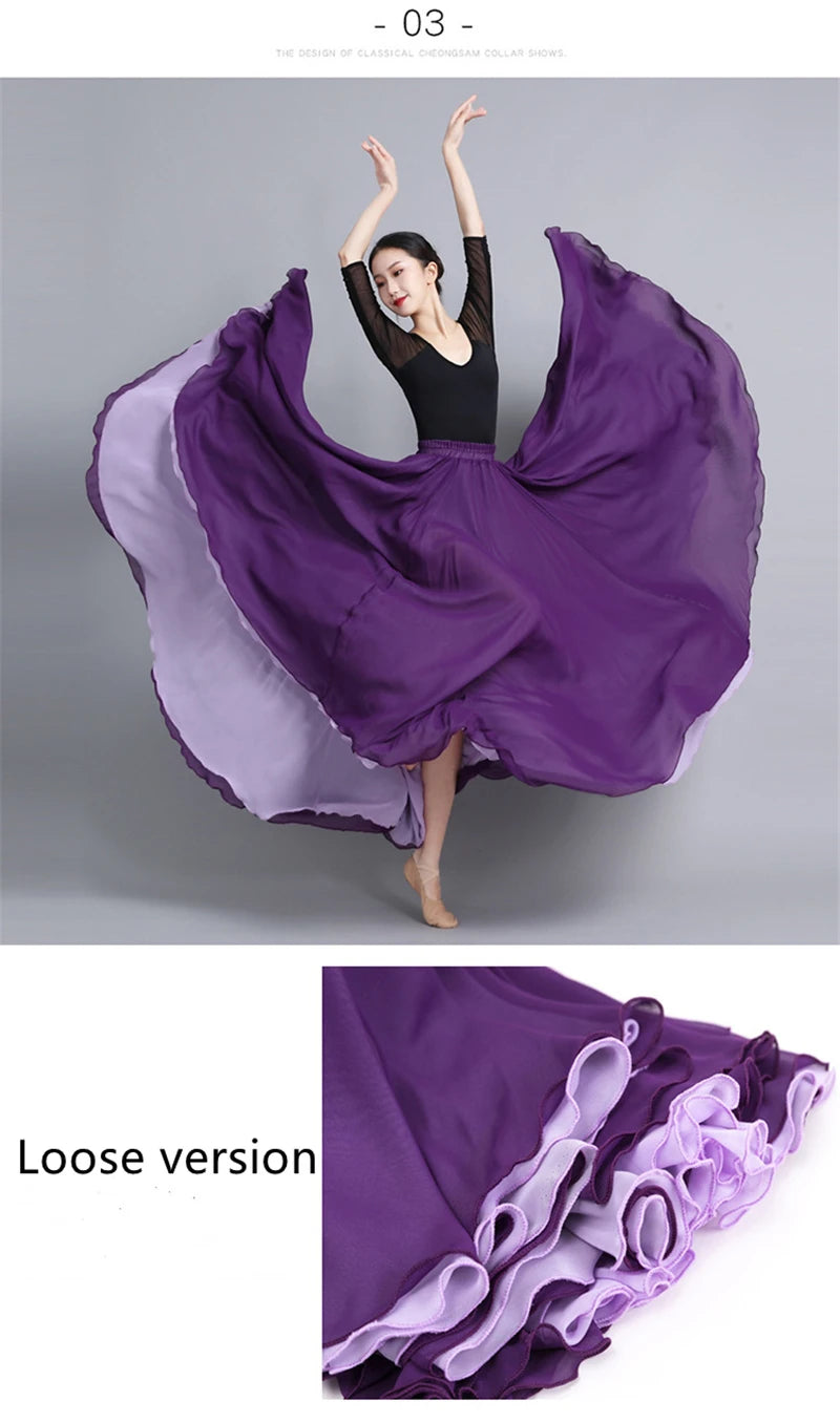Flamenco Chiffon 720 Degrees Dance Skirt For Women Solid Color Long Dancer Practice Wear Skirts Chinese Style Skirt With Big Hem