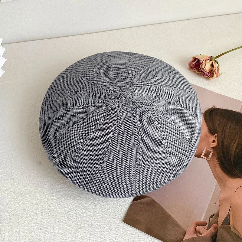 Beret Hat Women Spring Summer Hats For Women Retro Knitted Painter Cap Casual Trendy Design Solid Breathable Thin Cap Female New