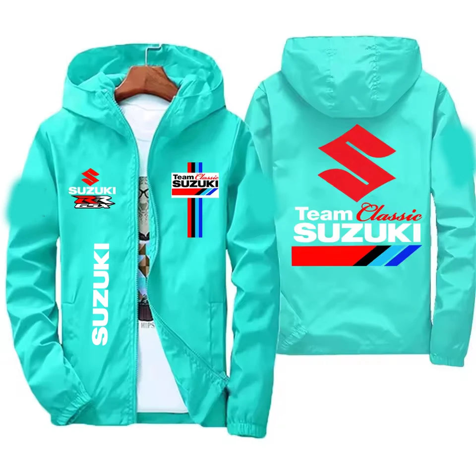 Men's New Suzuki Racing Team Hooded Zipper Jacket Spring Autumn Waterproof Windbreaker Casual Fashion Outdoor Sportswear