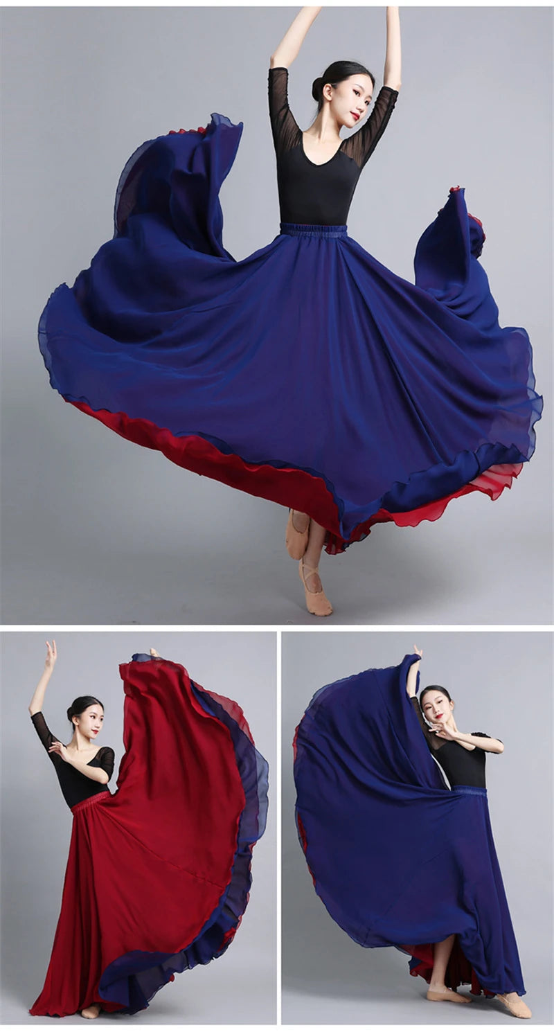 Flamenco Chiffon 720 Degrees Dance Skirt For Women Solid Color Long Dancer Practice Wear Skirts Chinese Style Skirt With Big Hem