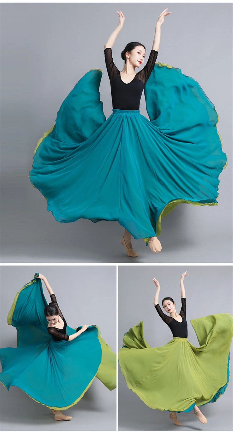 Flamenco Chiffon 720 Degrees Dance Skirt For Women Solid Color Long Dancer Practice Wear Skirts Chinese Style Skirt With Big Hem