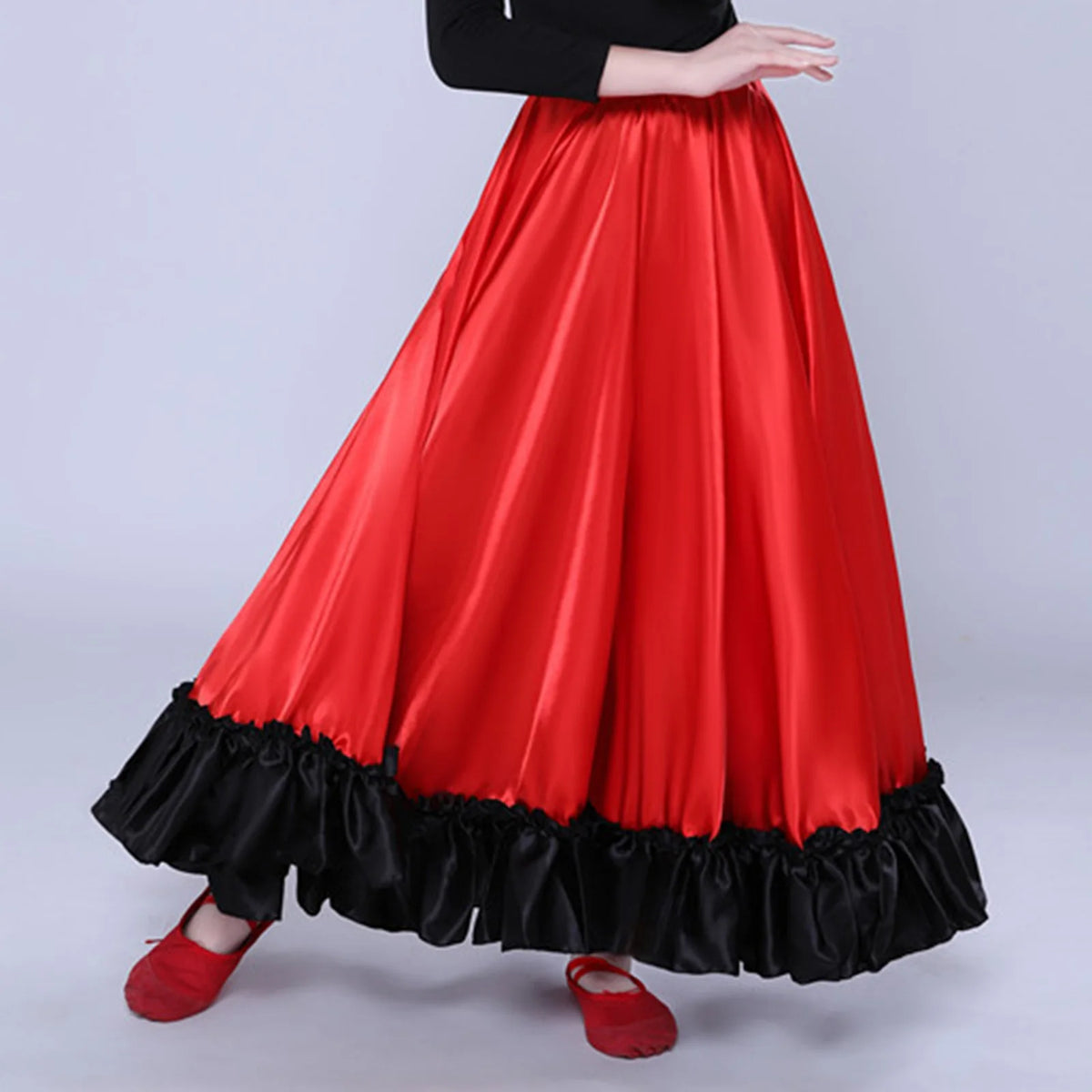 280/360 Degree Flamenco Skirt Women Girl Spanish Bull Dance Skirt Belly Dance Skirt Big Swing Flamenco Costume Ruffled Hem Skirt