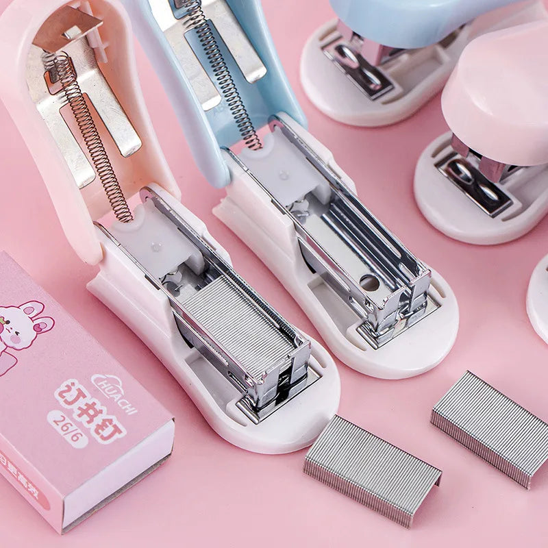 Office School Supplies Mini Small Stapler Student Cartoon Portable Test Paper Binding Machine Multi Functional Kawai Stationery