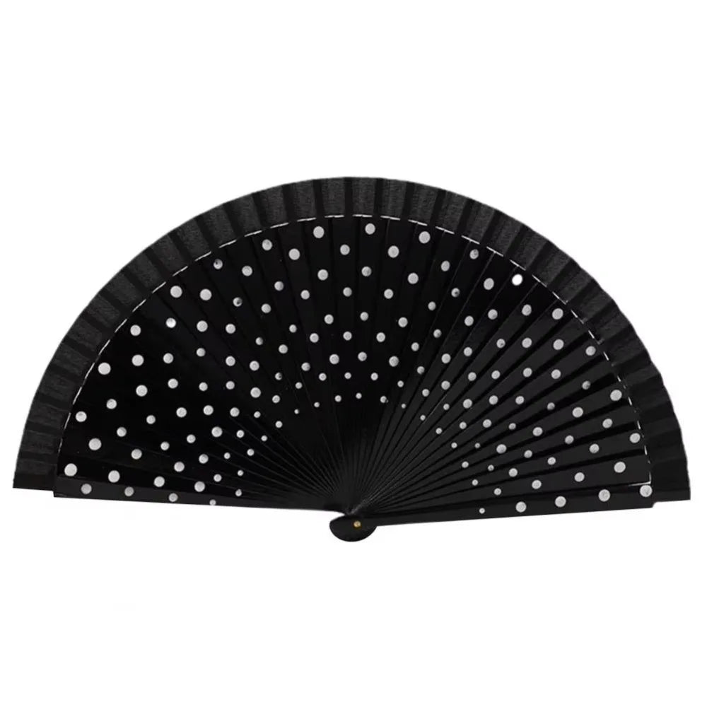 Elegant Accessory Wood Flamenco Fan Handheld Classical Spanish Fan Dots Pattern Decorative Hand Fan Dance Parties