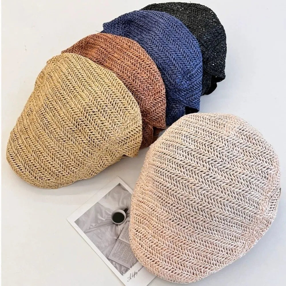 Berets for Men Women Breathable Straw Spring Summer Sun Hat Artist Painter Beret Hat Adjust Flat Cap Unisex Beret Cap