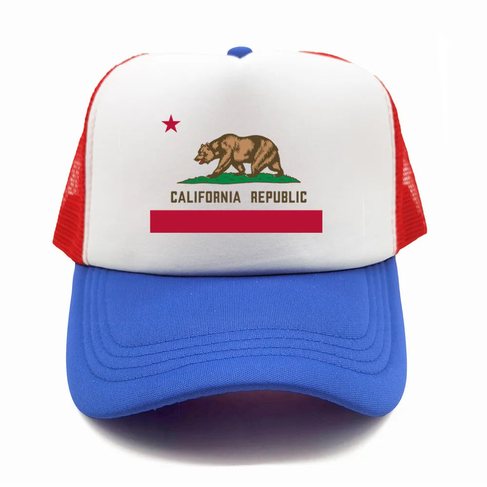 California Cap Men Cool Bear California Flag Trucker Hat Hip Hop Baseball Caps Cool Summer Mesh Dad Caps Gift