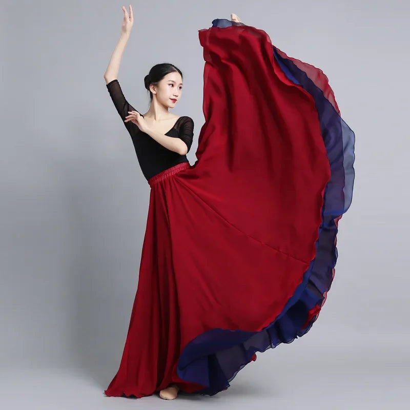 Flamenco Chiffon 720 Degrees Dance Skirt For Women Solid Color Long Dancer Practice Wear Skirts Chinese Style Skirt With Big Hem